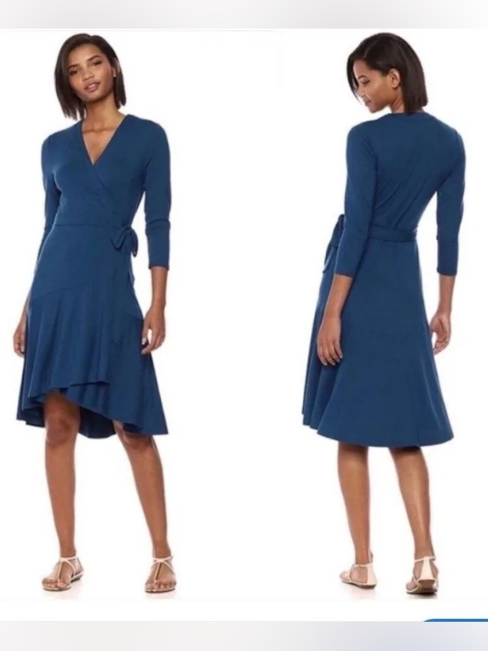 Lilly Pulitzer Rozaline Wrap 3/4 Sleeve High Low Hem Dress In Inky Navy Medium